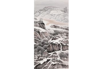 雪景山水画 李国胜四尺竖幅山水国画《故塬雪霁》