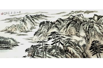 王世银最新四尺横幅山水画作品《春江放舟》