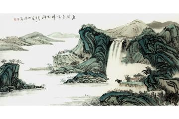 王世银新作六尺横幅山水画《飞流直下归大海》