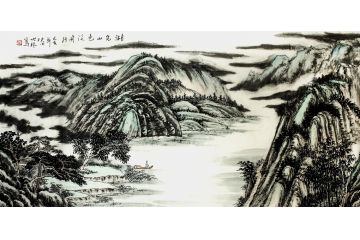 王世银国画山水画作品《湖光山色泛行舟》
