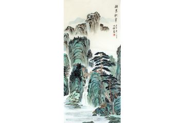 王世银三尺竖幅国画山水画《林泉积翠》