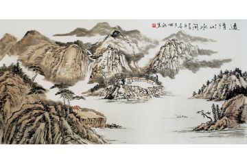 王世银新品四尺横幅国画山水《逸情山水间》