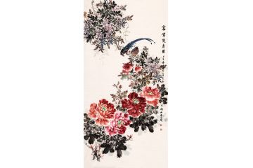 丁珂老师最新四尺竖幅写意牡丹《富贵双寿图》