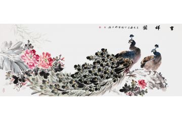 丁珂六尺横幅孔雀牡丹新作《吉祥图》