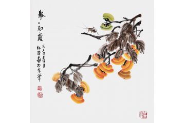 朴喆老师最新斗方柿子图《事事如意》
