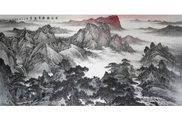 林德坤新品创作八尺横幅写意山水画《重峦叠嶂万壑秀》