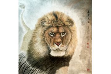 胡爱民最新力作斗方动物画《王者之风》