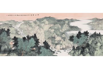 中美协画家王宁新品力作青绿山水画《溪山积翠》
