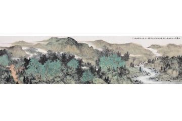 画家王宁新品力作横条幅山水画作品《山静云初吐》