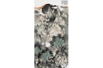 王宁新品创作四尺竖幅山水画作品《春山云起图》