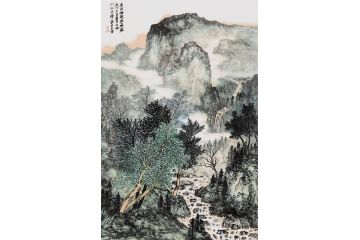王宁新品小尺寸青绿山水画《春溪缭绕出无穷》