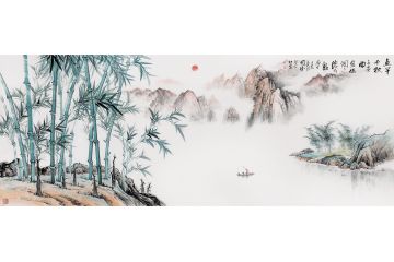 李国胜新品六尺横幅山水竹子风景画《直竿千秋》