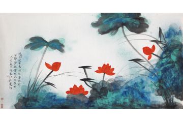 现代客厅挂画 林清泉国画荷花图《荷自泥中来清风染粉彩》