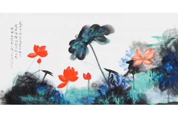林清泉六尺横幅国画荷花图《遗世清香水蔓灵真本色》