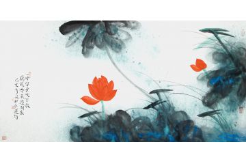 卧室装饰画 林清泉和和美美荷花图《一片绿云吹不散》
