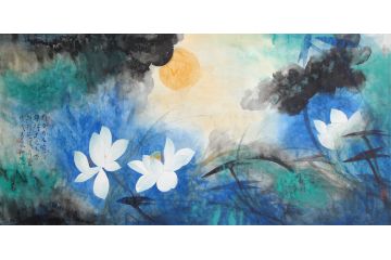 客厅装饰画 林清泉重彩荷花图《对夕有人偷写，镂得玉也生香》