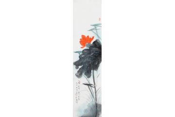 林清泉四尺对开泼墨荷花图《一花一世界，一叶一如来》