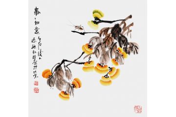 高档装饰画 朴喆新品斗方花鸟画《事事如意》