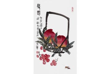 祝寿送礼 朴喆老师竖幅寿桃图《双寿》