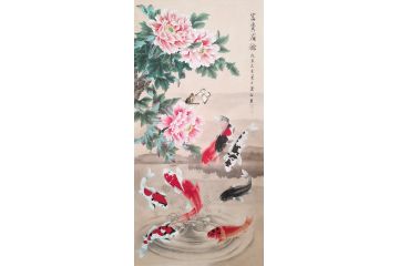 萧红精美牡丹九鱼图《富贵有余》·