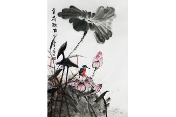 周志红新品写意荷花作品《赏荷听雨》