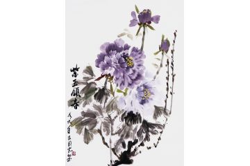国画牡丹图 周志红写意牡丹新作《紫玉领春》