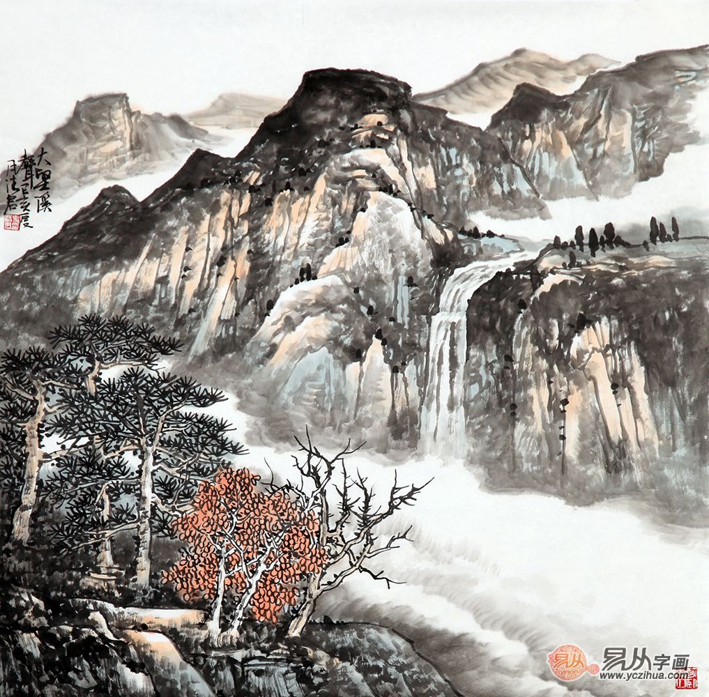 中美协画家史清君新品斗方山水画《大壑溪声》