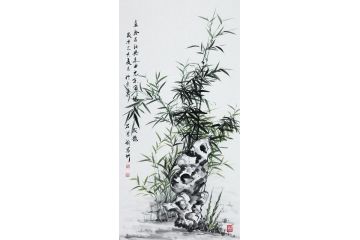 石荣禄四尺竖幅竹子《直干千秋无委屈，儿孙个个总成龙》
