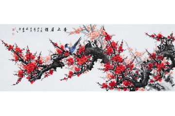 客厅挂画 石荣禄六尺横幅梅花图《喜上眉梢》