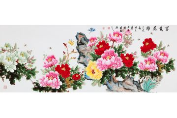 卧室挂画 石荣禄六尺横幅牡丹《富贵花开》