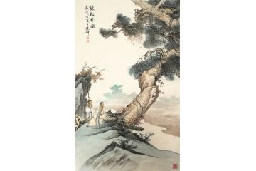 仿古山水画 林德坤新品小尺寸山水国画《听松风图》