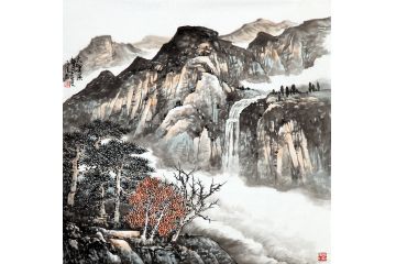 中美协画家史清君新品斗方山水画《大壑溪声》