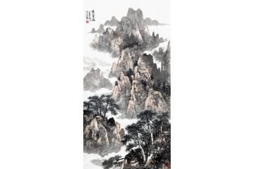 史清君新品三尺竖幅国画山水画《黄山云海》