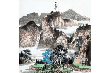 美协画家史清君斗方山水画小品《秋韵》