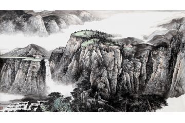 史清君新品创作六尺横幅山水画《铁骨雄风》