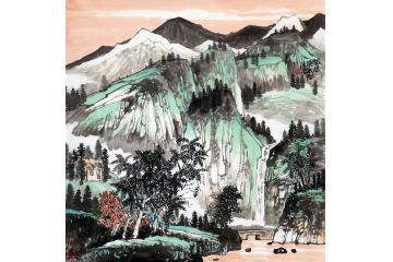 美协画家史清君小品斗方画《闲居溪水间》