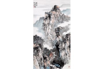 史清君新作三尺竖幅写意山水画作品《幽谷图》