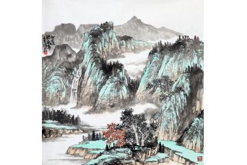 墙面装饰画 史清君新品斗方山水画《雨过听泉鸣》