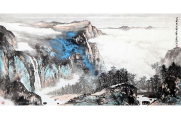 史清君新品力作四尺横幅山水画《云来云去岭上峰》