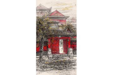 美协张建亮新品六尺竖幅《皇苑鸽鸣惊秋早》
