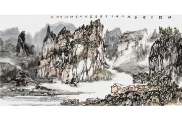 张建亮新品创作写意山水画作品《静观云壑春风》