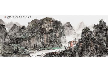 美协张建亮新品山水画《居家河畔尚清凉》
