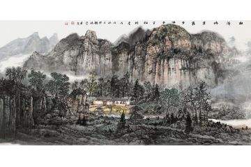 张建亮新品国画山水画作品《山清幽云雾多》