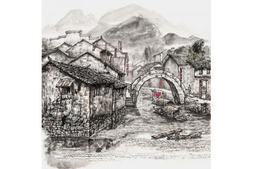 张建亮新品江南风山水画《山色朦胧已近黄昏》