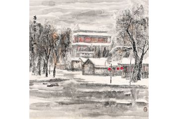 美协张建亮新品雪景山水画《燕都初雪》