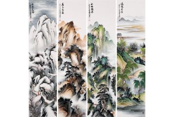 「精品」画家张利新品仿古四季条屏《春夏秋冬》