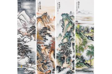 国礼画家张利老师精品上乘之作仿古《春夏秋冬》