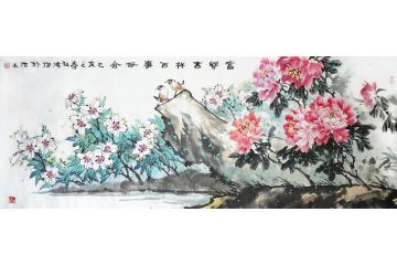 邱和法老师六尺横幅牡丹百合花图《富贵吉祥 百事好合》