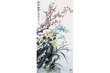 邱和法国画四君子竖幅佳作《君子会芳》