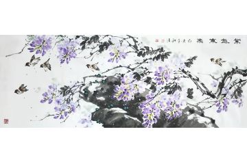 邱和法六尺横幅国画紫藤图《紫气东来》